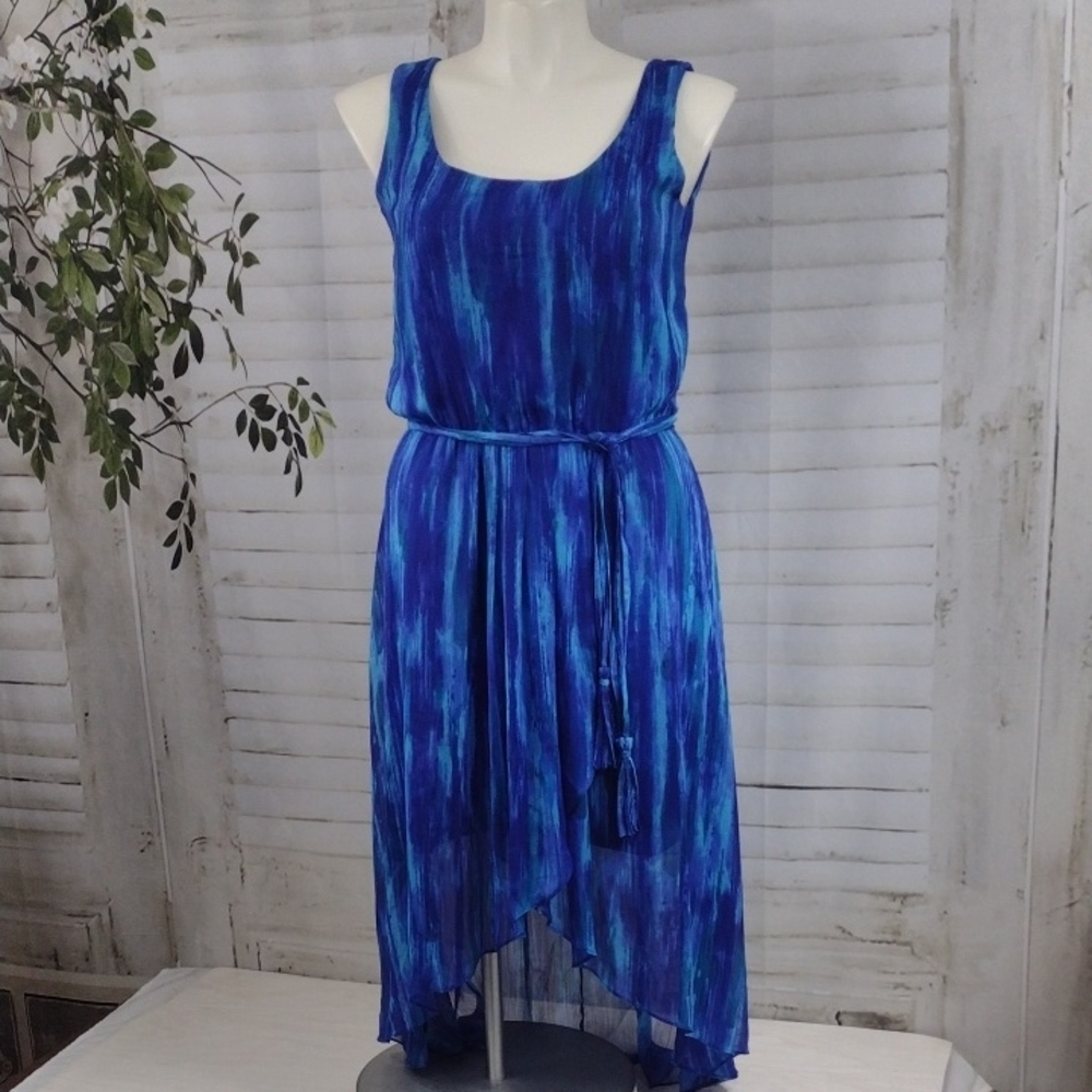 MSK Blue High Low Sundress Sleeveless Scoop Neck Size 12